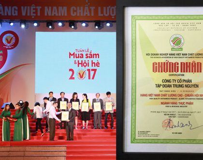Trung Nguyên nhận danh hiệu “Hàng Việt Nam Chất lượng cao – Chuẩn hội nhập”