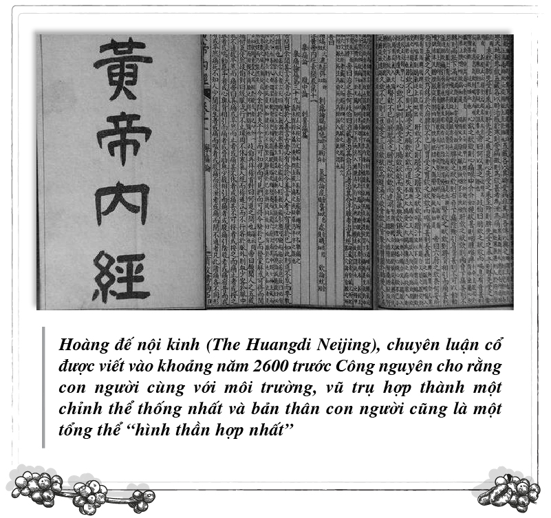 The Inner Canon of the Emperor (Huandi Neijing), an ancient treatise written around 2600 BC that argues that man, together with the environment and the universe, forms a unified whole and man himself is a combination of "unified form and spirit"