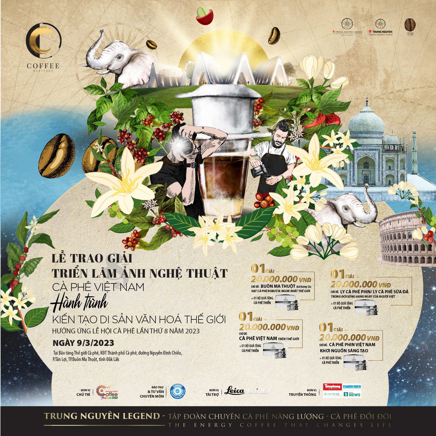 The art photography competition and exhibition "Vietnamese Coffee - A Journey of Creating World Cultural Heritage" is co-organized by the World Coffee Museum in response to the 8th Buôn Ma Thuột Coffee Festival.