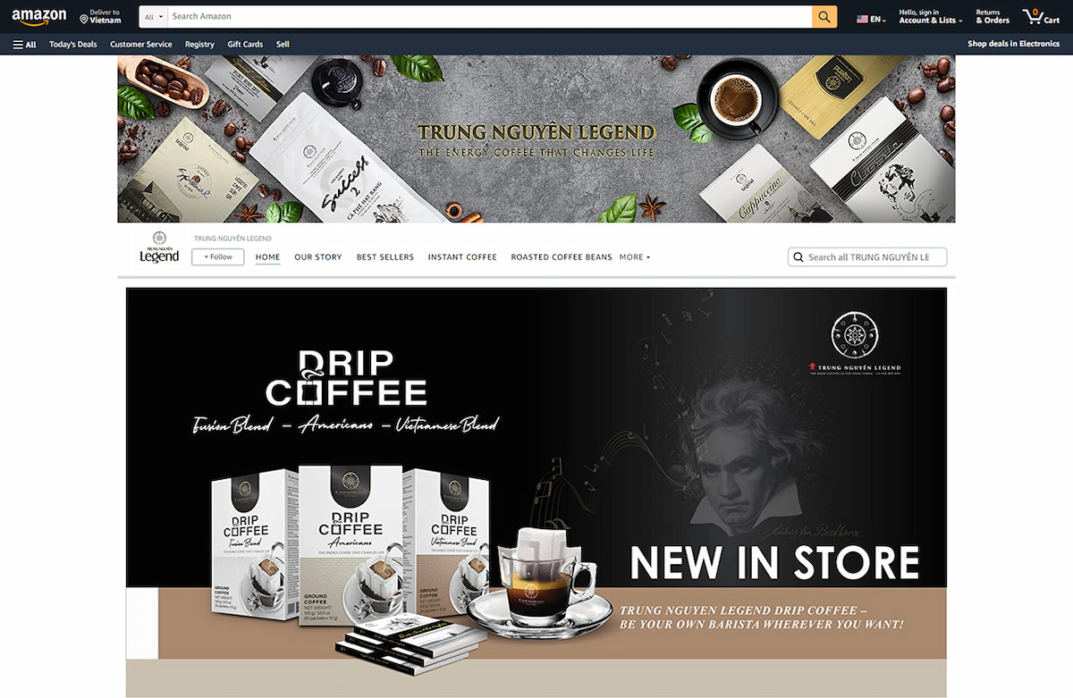 Đa dạng các sản phẩm cà phê năng lượng của Trung Nguyên Legend được người yêu cà phê toàn cầu yêu thích tìm mua trên gian hàng chính thức của Trung Nguyên Legend trên Amazon.