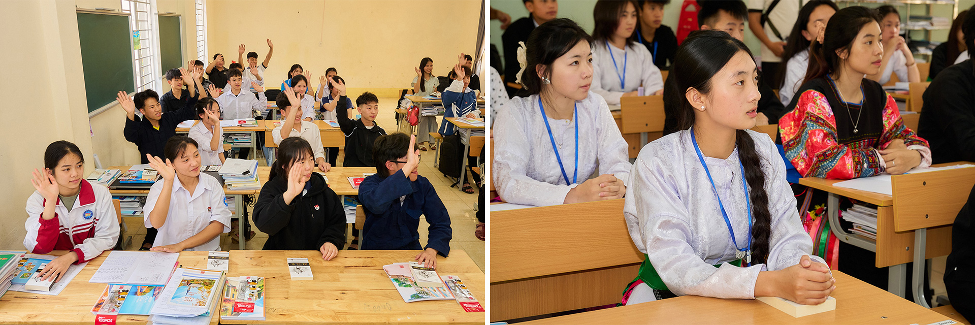 Sự háo hức, xúc động trên gương mặt các em học sinh khi chờ đón Hành trình Từ Trái Tim vượt đường xa xôi đến với vùng cao địa đầu Tổ quốc