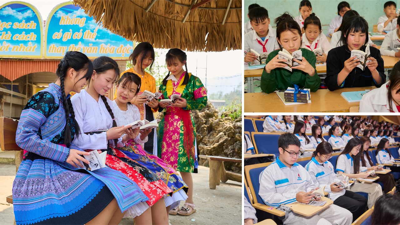 Các em học sinh, sinh viên trân quý những cuốn sách Nền tảng Đổi đời được hành trình trao tặng. Từ đó, sách, tri thức trở thành phương tiện vun đắp năng lực, tinh thần và khát vọng khởi nghiệp, kiến quốc trong mỗi người trẻ.