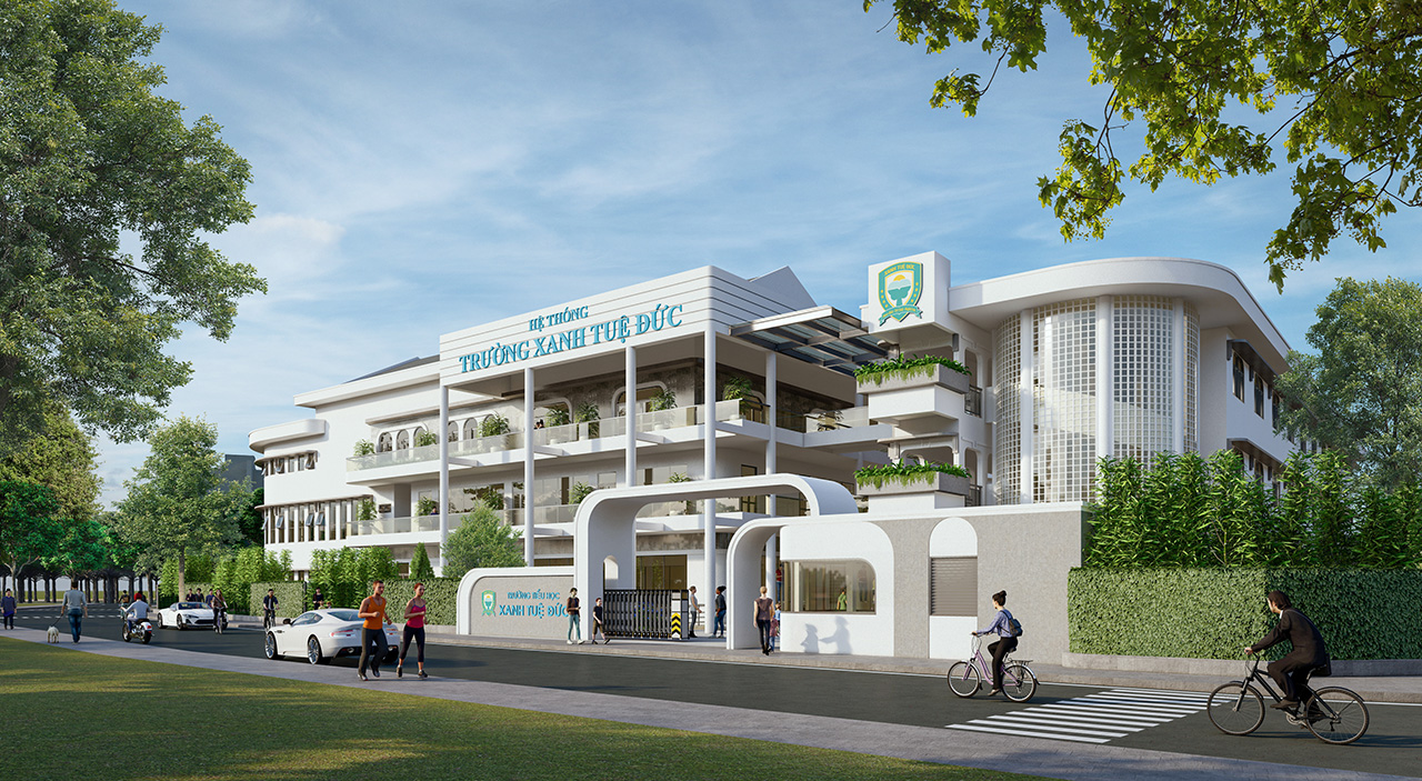 Trường tiểu học Xanh Tuệ Đức tại Thành Phố Cà Phê có diện tích gần 5.000 m², hệ thống không gian học tập, vận động, năng khiếu, phát triển thế hệ trẻ trên nền tảng “Ba gốc rễ” Đạo đức – Trí tuệ - Nghị lực.